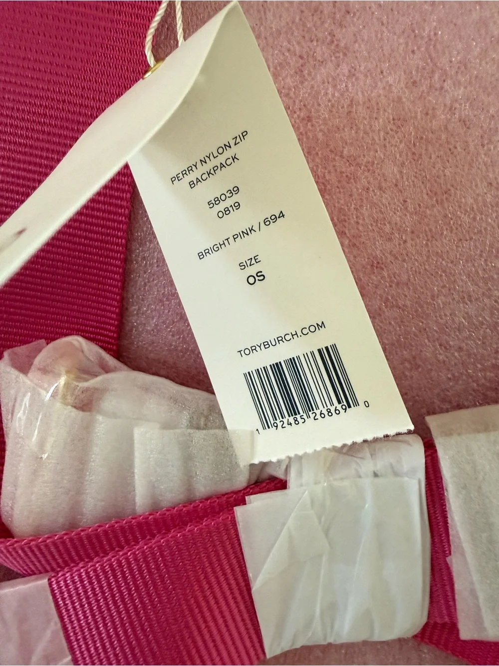 Tory Burch Bright Pink Nylon Backpack with Gold Hardware